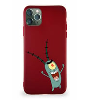 Apple iPhone 11 Pro Max Soft Premier Kapak Plankton Tasarımlı Silikon Kılıf - Mürdüm (Şeffaf)