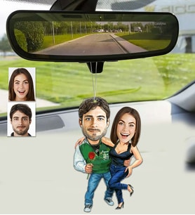 Kişiye Özel Karikatürlü Ahşap Araba Dikiz Ayna Süsü Sevgili-1