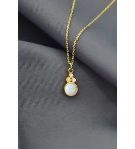 Papatya Silver 925 Ayar Gümüş Gold Kaplama Beyaz Opal Taşlı Yuvarlak Kolye