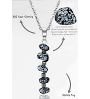 Sertifikalı Kırık Taşlı Model Karlı Obsidyen Taşı Kolye (Siyah)