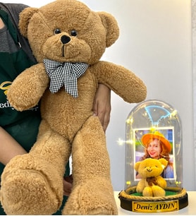 Sizlere Özel Premium Hediye Seti  Led Işıklı Fanus ve 80 cm Büyük Boy Kahve Peluş Ayıcık (Model 3)