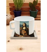 Kediler ve Sanat/Leonardo Da Vinci Mona Lisa Set 4 - Fincan Kupa-Taş Bardak Altlığı 1