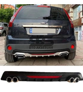 Ford Fiesta 2003-2008 Difüzör Arka Tampon Eki 4 Egzoz Çıkışlı Siyah Reflektörlü