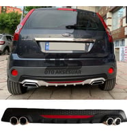 Ford Fiesta 2003-2008 Difüzör Arka Tampon Eki 4 Egzoz Çıkışlı Siyah Reflektörlü