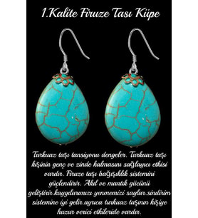 Sertifikalı Damla Kesim Iran Firuze - Turkuaz Taşı Doğal Taş Küpe - 1.kalite (Çok Renkli)