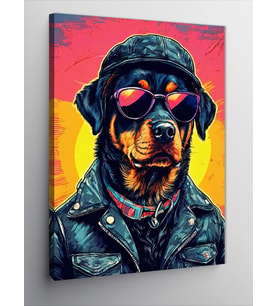 Kanvas Tablo Deri Ceketli Karizmatik Rottweiler