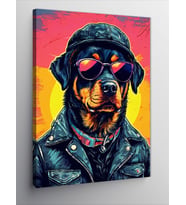 Kanvas Tablo Deri Ceketli Karizmatik Rottweiler