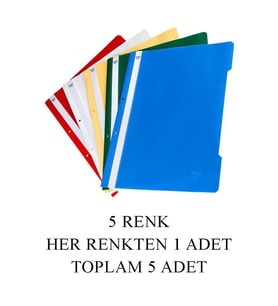 5 Renk Telli Dosya Seti 1 Paket 5 li Telli Dosya Okul Büro Ofis (Çok Renkli)