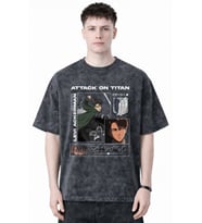 Attack On Titan Levi Ackerman Anime Baskılı Unisex Oversize Eskitme Yıkamalı Tişört