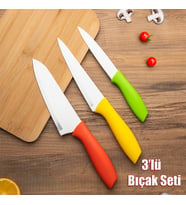 Porsima 3155 - 3'lü Bıçak Seti Meyve, Et Doğrama Bıçağı Şef Bıçakları Kaliteli Sağlam Bıçaklar 28 x 27.5 x 22 Sarı-Turuncu-Yeşil