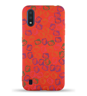 Samsung Galaxy M01 Uyumlu Lansman Kılıf Hello Kitty Tasarımlı İçi Kadife Kapak-Kırmızı (Şeffaf)