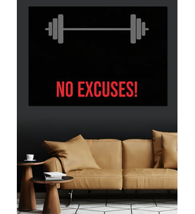 No Excuses Motivasyon Fitness Yazısı Dekoratif Kanvas - Mdf Ahşap Tablo