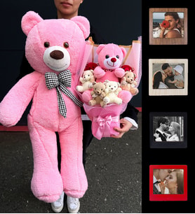 Sevgiye Hediye - Kadina Hediye  - 90cm Pembe Ayıcık ve Büyük Premium Peluş Buket - Fotoğraflı Mini Çerçeveler