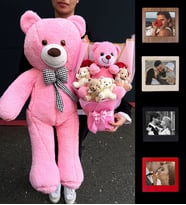 Sevgiye Hediye - Kadina Hediye  - 90cm Pembe Ayıcık ve Büyük Premium Peluş Buket - Fotoğraflı Mini Çerçeveler