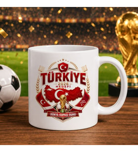 BK Gift Türkiye Taraftar Temalı Dünya Futbol Kupası Tasarımlı Beyaz Kupa Bardak-2 Tek Yürek Milli Takım Ruhu