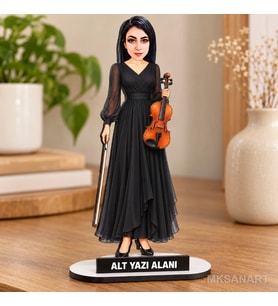 Kişiye Özel Keman Hocası Karikatürlü 18 cm MDF Masaüstü Biblo - Masaüstü Hediye