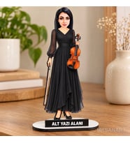 Kişiye Özel Keman Hocası Karikatürlü 18 cm MDF Masaüstü Biblo - Masaüstü Hediye