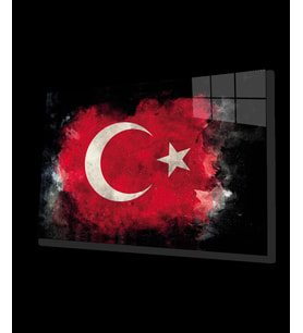 Türk Bayrağı Siyah Fon Cam Tablo