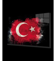 Türk Bayrağı Siyah Fon Cam Tablo