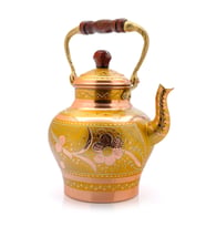 1,9 Litre El Işlemeli Nostaljik Tekli Kalaylı Bakır Demlik, Çaydanlık, Su Isıtıcısı (Gold)