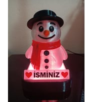 Kişiye Özel Hediyelik Isimli Kardan Adam Dekoratif Led Lamba - Adaptörlü (Pembe)