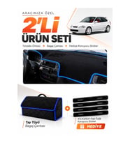 e-biz HONDA CİVİC EK-EJ-EM (1995-2000) Uyumlu Torpido Örtüsü + Tay Tüyü Çanta - Siyah-Mavi - HO007