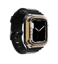 Apple Watch 7 45mm Uyumlu Zore KRD-88 Sert PC Kasa Koruyuculu Silikon Kordon (Gold)