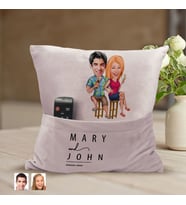 BK Gift Kişiye Özel Sevgililer Karikatür Tasarımlı Organizer Kumanda ve Atıştırmalık Cepli Pembe Kırlent Yastık-51 Arkadaşa Hediye, Cepli Yastık