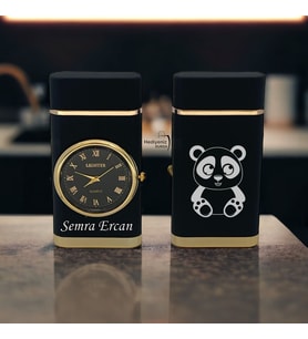 İsme Özel Panda Logolu Turbo Jet Işıklı Saatli Çakmak