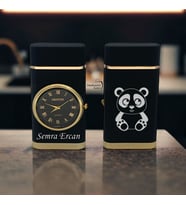 İsme Özel Panda Logolu Turbo Jet Işıklı Saatli Çakmak