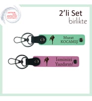 Kız Kardeşe Tekvando Desenli Armağan, Kişisel Yazı Eklenebilir Deri Anahtarlık Set, Açık Yeşil-Pembe