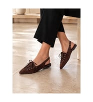 Kadın Süet Bağcıklı Slingback Babet Sivri Burun Arkası Açık Günlük Ayakkabı