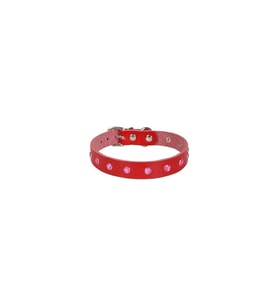 Cattie Gerçek Deriden El Yapımı Taşlı Kedi Boyun Tasması 1,5x28-32cm - Red