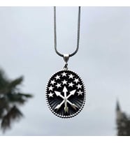 Çerkez Adige Oval Gümüş Erkek Kolye (Siyah)