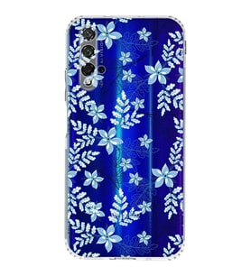 PrintiFy Huawei Honor 20 Uyumlu Kamera Korumalı Floral Mavi Tasarımlı Şeffaf  Kılıf
