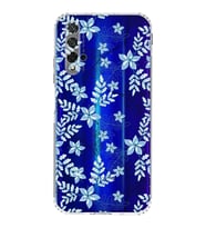 PrintiFy Huawei Honor 20 Uyumlu Kamera Korumalı Floral Mavi Tasarımlı Şeffaf  Kılıf