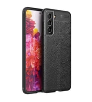 Samsung Galaxy S21 FE Kılıf Deri Görünümlü Slim Silikon (Siyah)
