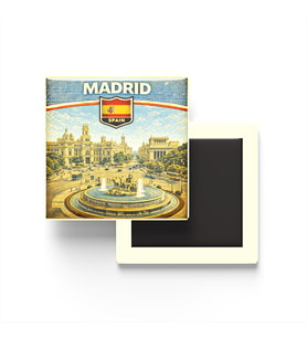 Retro İspanya Madrid Şehri Temalı Vintage Buzdolap Magneti – 9x9 cm
