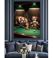 Bilardo Masasında Oynayan Kaslı Köpekler Dekoratif Kanvas - Mdf Ahşap Tablo
