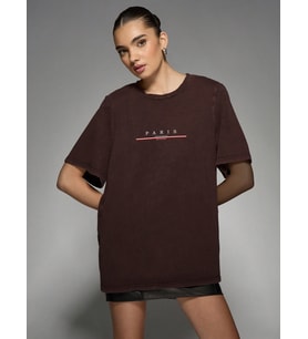 Unisex Paris Baskılı T-shirt (Kahverengi)