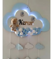 Işıklı Kabartmalı Bulut Kapı Süsü ışıklı Ledlidir (Mavi)