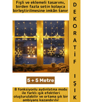 Dış Mekan Balkon Vitrin Süsleme 8 Mod Fişli Eklemeli 5+5 Metre 10 Saçaklı Kar Tanesi Perde LED Işık