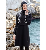 Maresiva 0522 Lycralı Dijital Desenli Tesettür Mayo (Siyah)