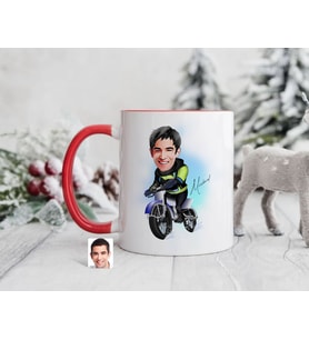 Bk Gift Kişiye Özel Motorcu Karikatürlü Kırmızı Kupa Bardak-1, Sevgiliye Hediye, Arkadaşa Hediye