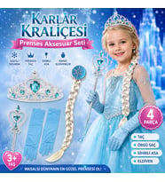 Karlar Kraliçesi Prenses Aksesuar Seti Taç Örgü Saç Sihirli Asa ve Eldiven Kostüm Tamamlama Seti