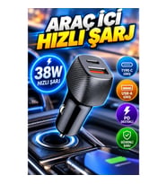 38W USB Type-C PD Destekli Çift Girişli Araç İçi Hızlı Şarj Cihazı