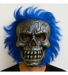 Wild Skull - Gümüş Kafatası Mavi Saçlı İskelet Maske