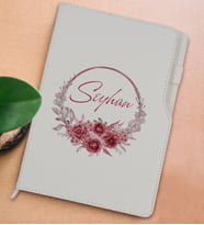 BK Gift Kişiye Özel Çiçek Tasarımlı Beyaz Termo Deri Not Defteri 15x21cm-1