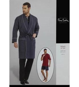 Pierre Cardin 5560 5li Penye Robdöşambr Çeyiz Damatlık Pijama (Lacivert)