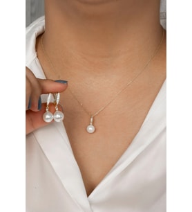 İNCİ KOLYE VE KÜPE SETİ 925 Ayar Gümüş Set